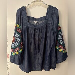 Denim color shirt with colorful sleeves